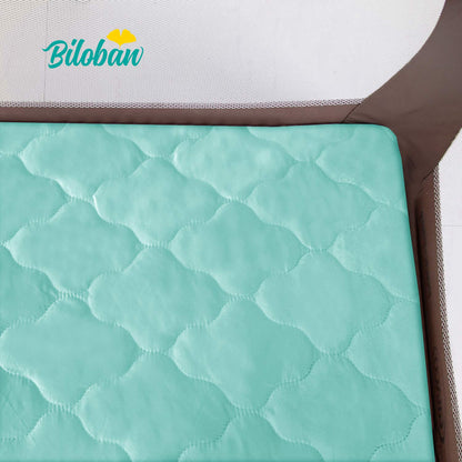 Skiennix Waterproof Playard Sheet - Quilted Protector for Baby Mattress 39" X 27" | Aqua Color
