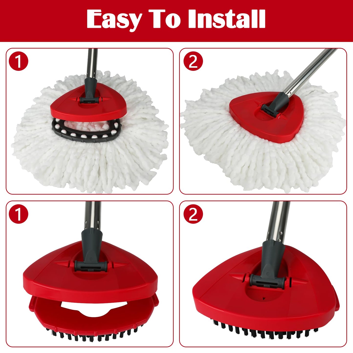Spin Mop Replacement Set for O-Ceda EasyWring 1-Tank System, 16 Microfiber Spin Mops Refills,1 Scrubber Head,1 Triangle Spin Base,and(31-63in) Adjustable Handle Set Combo