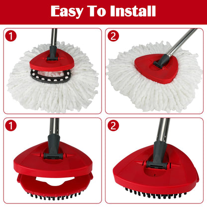 Spin Mop Replacement Set for O-Ceda EasyWring 1-Tank System, 16 Microfiber Spin Mops Refills,1 Scrubber Head,1 Triangle Spin Base,and(31-63in) Adjustable Handle Set Combo
