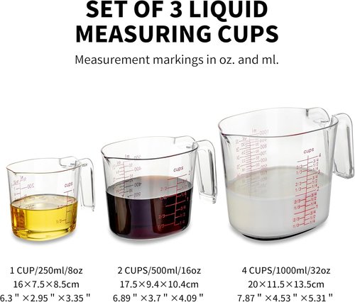 Clear Plastic Measuring Cups Set by [Brand Name] - 3-Piece Nesting Design with Spout | 1, 2, 4 Cup for Baking & Cooking