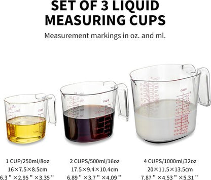 Clear Plastic Measuring Cups Set by [Brand Name] - 3-Piece Nesting Design with Spout | 1, 2, 4 Cup for Baking & Cooking