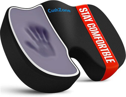 CushZone Seat Cushion - Memory Foam Coccyx Pillow for Sciatica & Back Pain Relief | Black Office Chair Cushion