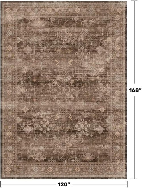 Hazo Haus Brown Area Rug - Extra Large Vintage Western Design | Washable Non-Slip 10x14 for Living Room, Dining, Bedroom