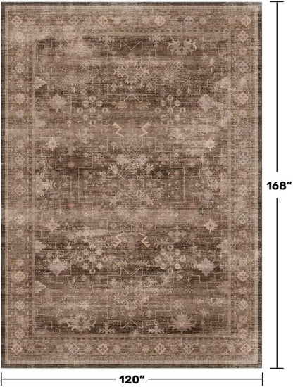 Hazo Haus Brown Area Rug - Extra Large Vintage Western Design | Washable Non-Slip 10x14 for Living Room, Dining, Bedroom