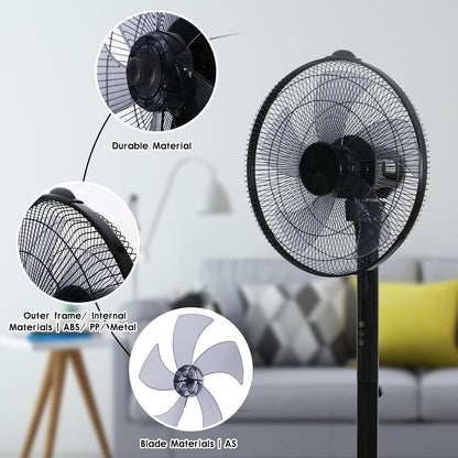 Simple Deluxe 16-Inch Stand Fan - Height Adjustable Pedestal Fan with Remote Control & 90-Degree Oscillation | Black