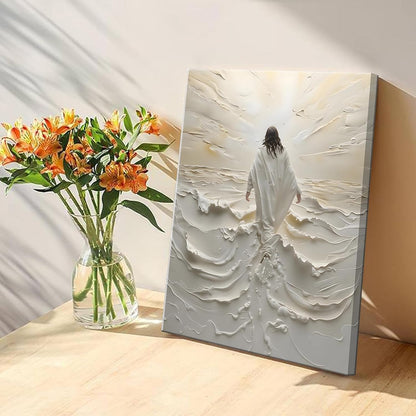 Regine Switzerland Abstract Jesus Walking on Water Canvas Wall Art - Modern Christian Decor 12x16in