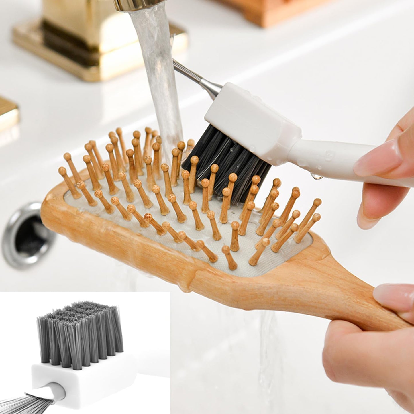 Skiennix Hair Brush Cleaner Tool - 2-in-1 Metal Wire Comb & Rake for Easy Hair Removal | Stiff Bristles