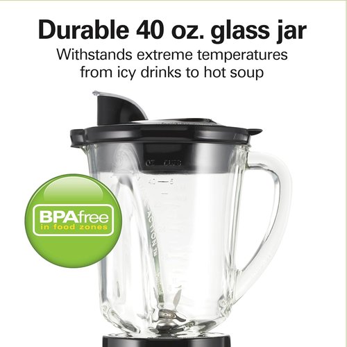 Hamilton Beach Wave Action Blender - Smoothies & More | 40oz Glass Jar, 20oz Travel Jar, 800 Watts, Silver
