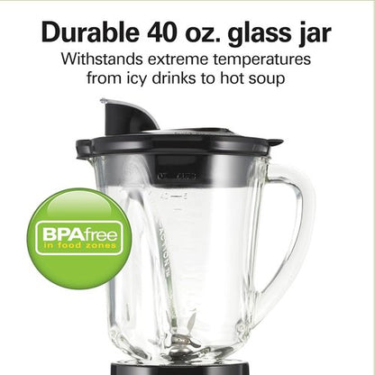 Hamilton Beach Wave Action Blender - Smoothies & More | 40oz Glass Jar, 20oz Travel Jar, 800 Watts, Silver