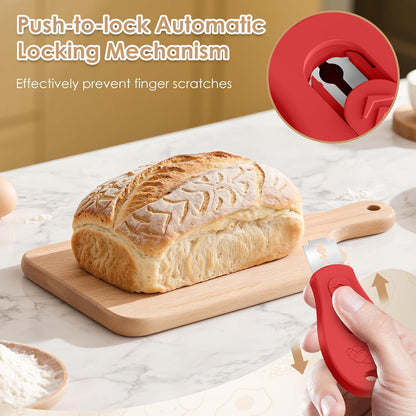 Skiennix Bread Lame Sourdough Scoring Tool - Magnetic & Extractable Design | Includes 5 Razor Blades, Beige/Red
