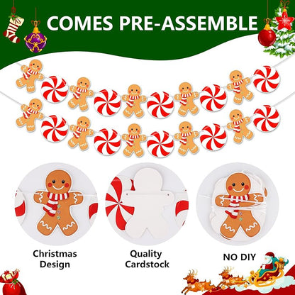 Christmas Banner 2 Pcs Peppermint Gingerbread - Pre-Assembled Home Decor