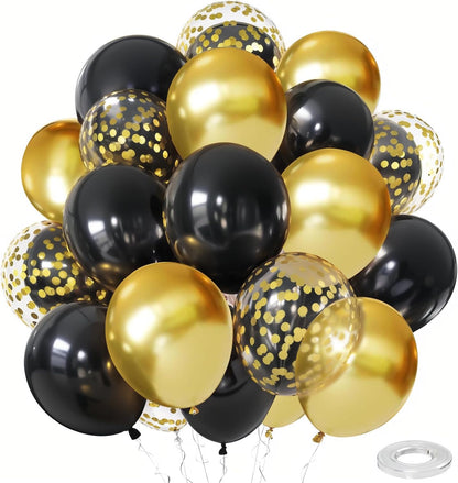 Zesliwy Black & Gold Confetti Balloons - 50 Pack Metallic Latex for Birthday & Graduation Celebrations