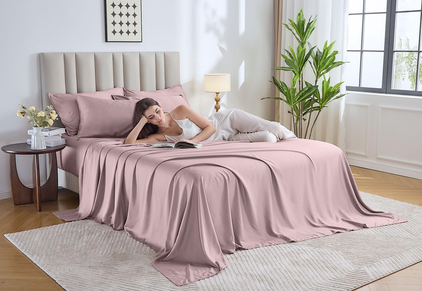 Pure Bamboo Queen Sheets - Luxuriously Soft & Cooling 100% Organic Viscose Bed Sheet Set | Dusty Pink, 2-Year Quality Promise