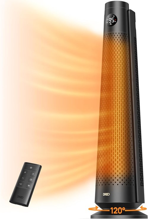 DREO Space Heater - Large Room Electric Heater with Remote & 120° Oscillation | Quiet 25dB, 8 Safety Features, Adjustable Thermostat