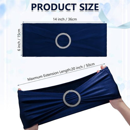 CHENGU Spandex Stretch Chair Sashes - 150 Elastic Covers with Buckle Slider for Weddings & Events | Dark Blue