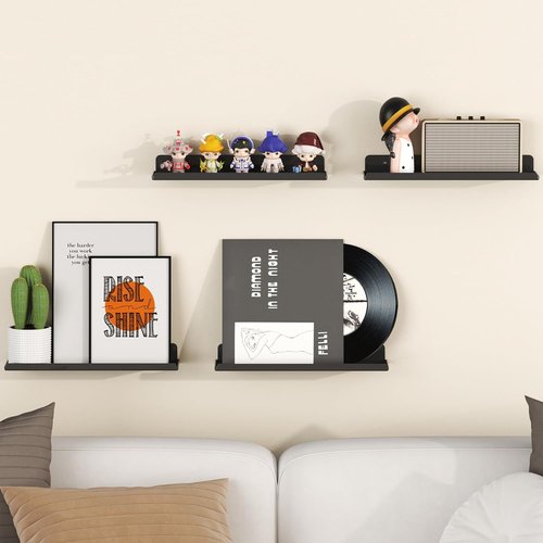 Lifewit Floating Shelves - 15" Acrylic Wall Organizer for Perfume & Makeup | 6 Pack, Black