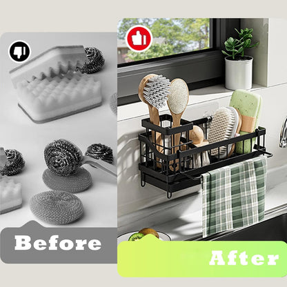 Sink Caddy Kitchen Organizer - Wall-Mounted Sponge Holder & Brush Storage | Rustproof 304 Stainless Steel