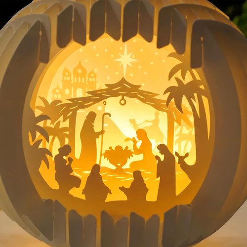 Light Up Nativity Scene - LED Tabletop Christmas Decorations | Small Paper Jesus Figurines