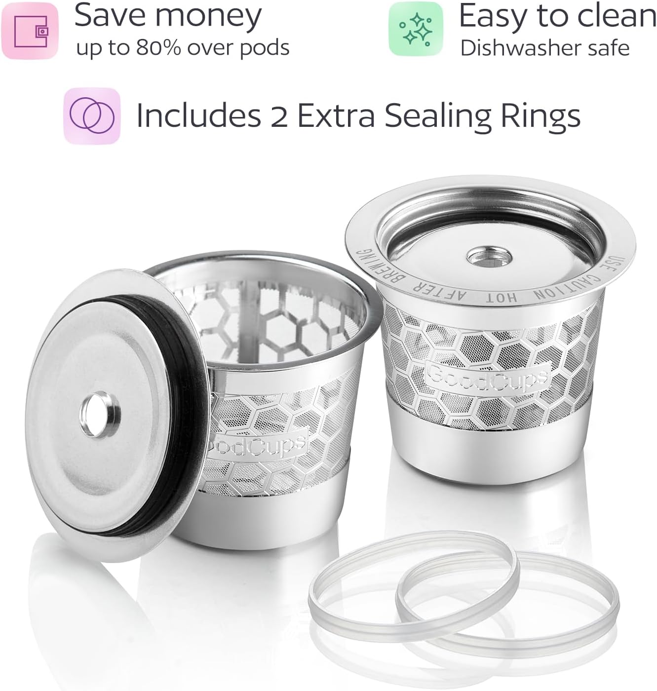 Skiennix 2-Pack Reusable K-Cup Coffee Filters - Durable 304 Stainless Steel for Keurig Brewers