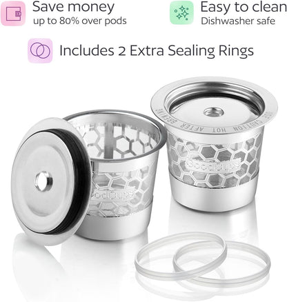Skiennix 2-Pack Reusable K-Cup Coffee Filters - Durable 304 Stainless Steel for Keurig Brewers