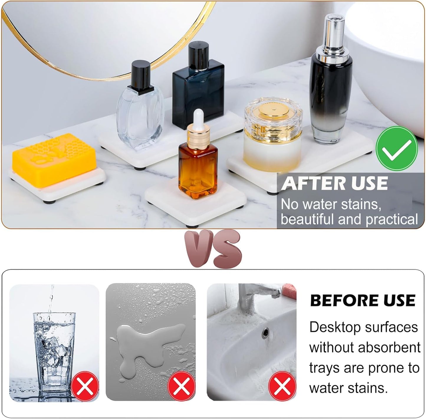 Skiennix Water Absorbing Stone Tray - Fast Drying Diatomite Coaster for Kitchen & Bathroom Sinks