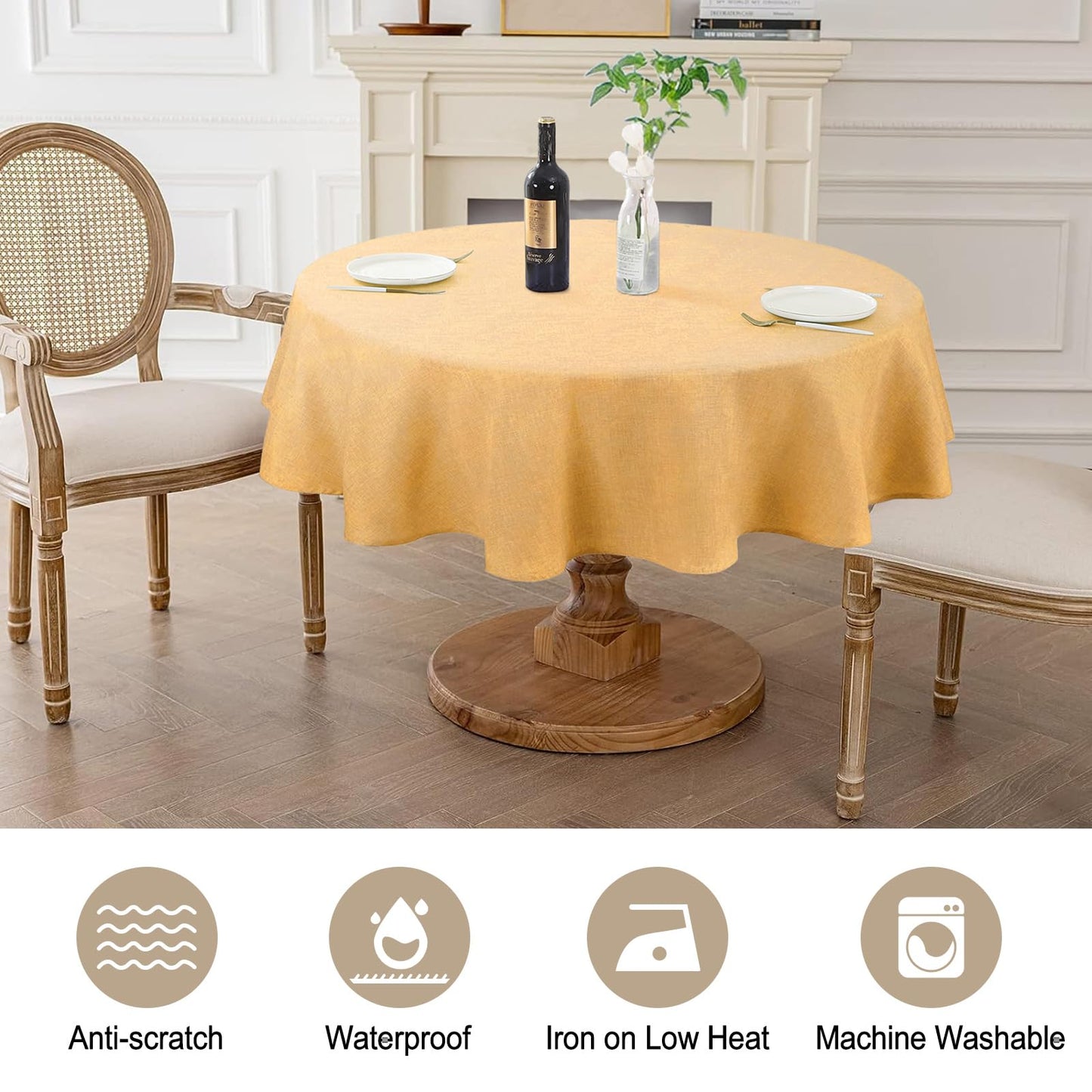 AUSSPVOCT Textured 50 Inch Round Tablecloth Up to 35'' Dia Tables, Waterproof Spill-Proof Wipeable Table Cloth Wrinkle Free Circle Dining Table Cover for Birthday Farmhouse Outdoor Party Tablecloths