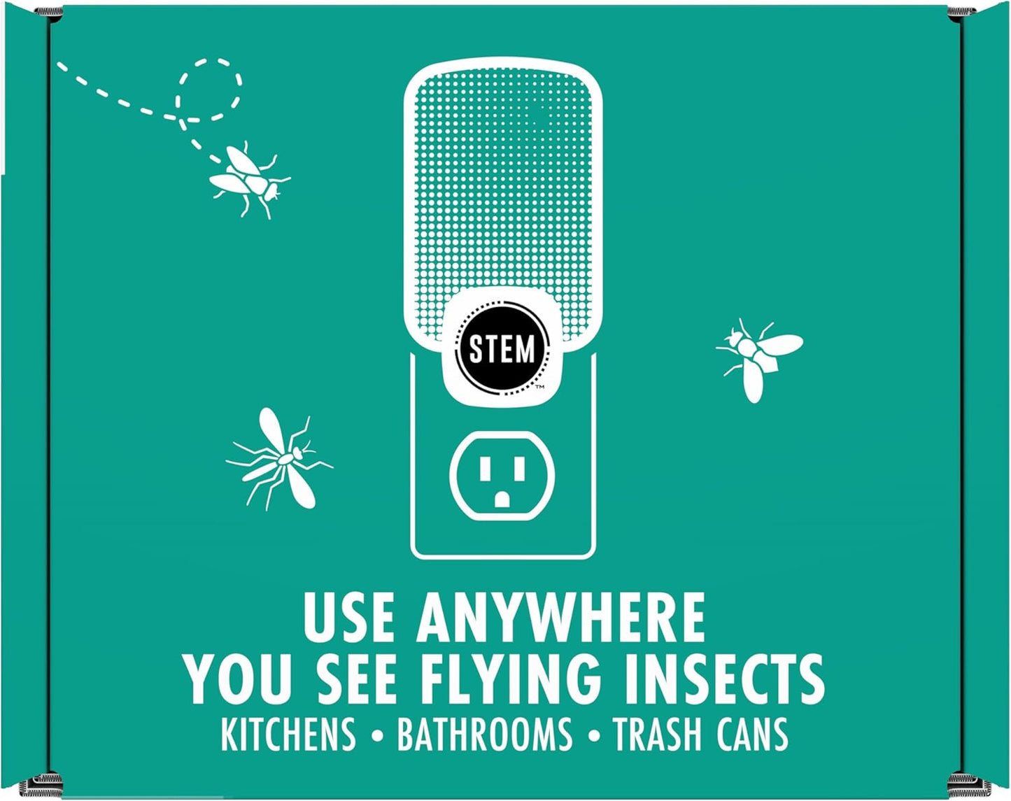STEM Flying Insect Trap - Indoor Fruit Fly & Gnat Catcher for Home, Kitchen & Any Room, Attracts & Traps Bugs, Soft Blue UV Light - Includes 2 Plug-in Devices & 4 Cartridges
