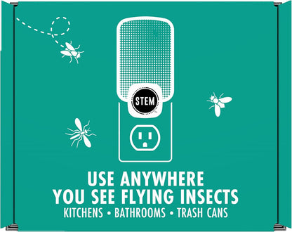 STEM Flying Insect Trap - Indoor Fruit Fly & Gnat Catcher for Home, Kitchen & Any Room, Attracts & Traps Bugs, Soft Blue UV Light - Includes 2 Plug-in Devices & 4 Cartridges