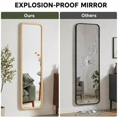 Oak Full Length Mirror with Stand 18" x 63" - Natural Wood Framed Floor Mirror