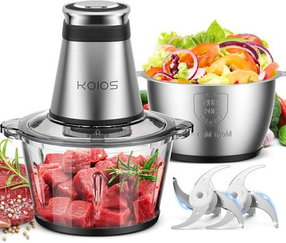 KOIOS Food Processor - 500W Electric Chopper with 2 Bowls & Bi-Level Blades | Ideal for Nuts, Meat, Garlic, Baby Food - Black