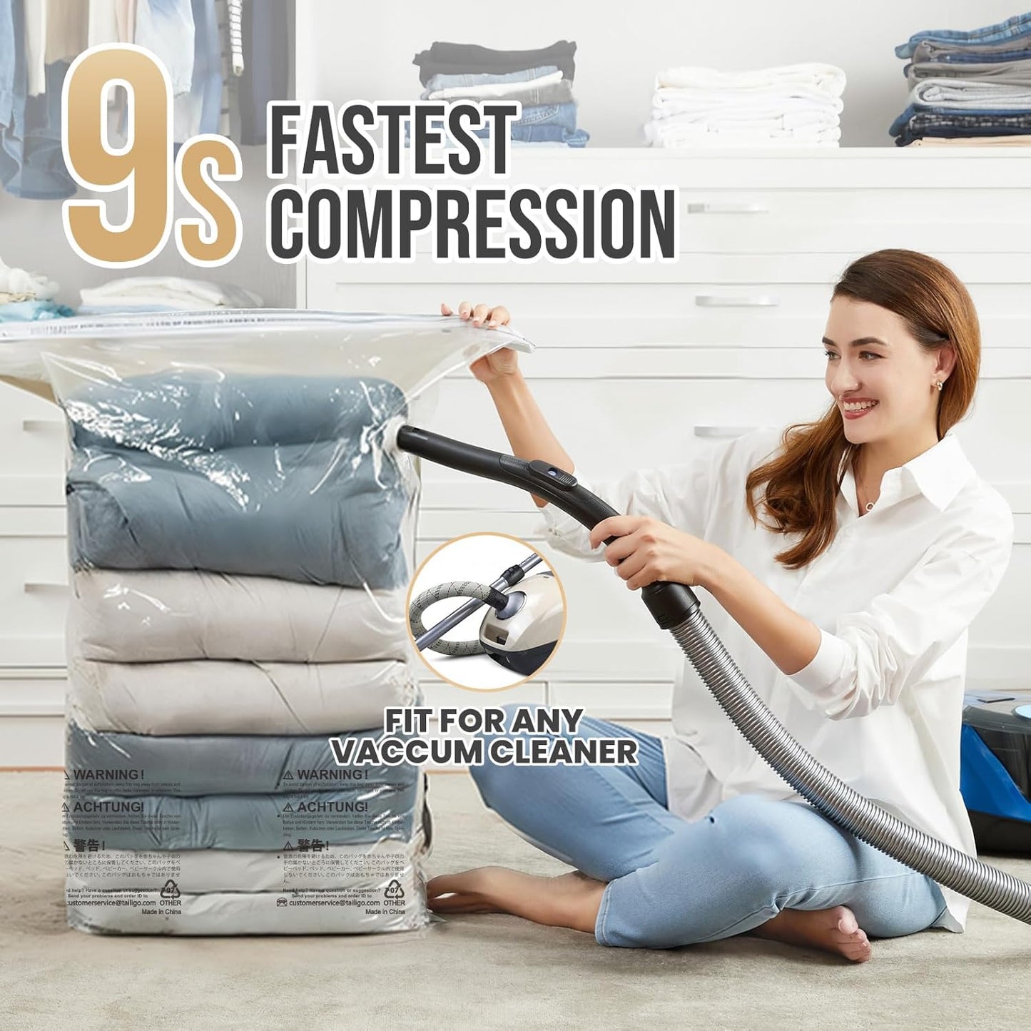 TAILI Jumbo Vacuum Storage Bags - 6 Pack Extra Large Seal Bags for Clothing & Bedding | 31x40x15 Inch, Cream