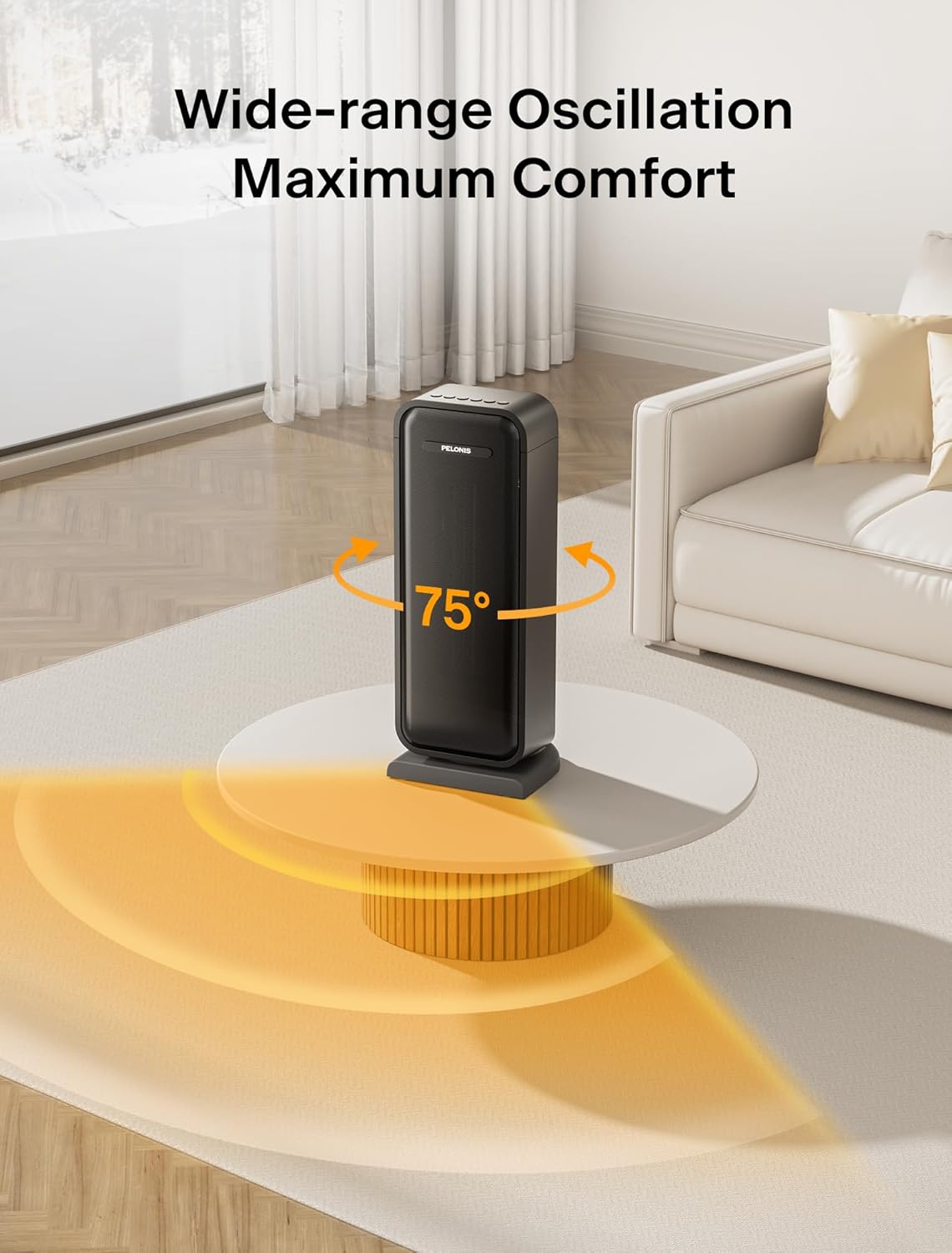 Pelonis 1500W Electric Space Heater - Portable Ceramic Heater with Thermostat & Remote | Ideal for Bedroom & Office