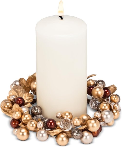Abbott Collection Beaded Candle Ring - Elegant Gold Design | 6.5" Diameter