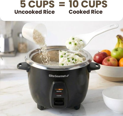 Elite Gourmet Electric Rice Cooker - 10-Cup Capacity with Stainless Steel Inner Pot | Perfect for Soups, Stews, and Grains