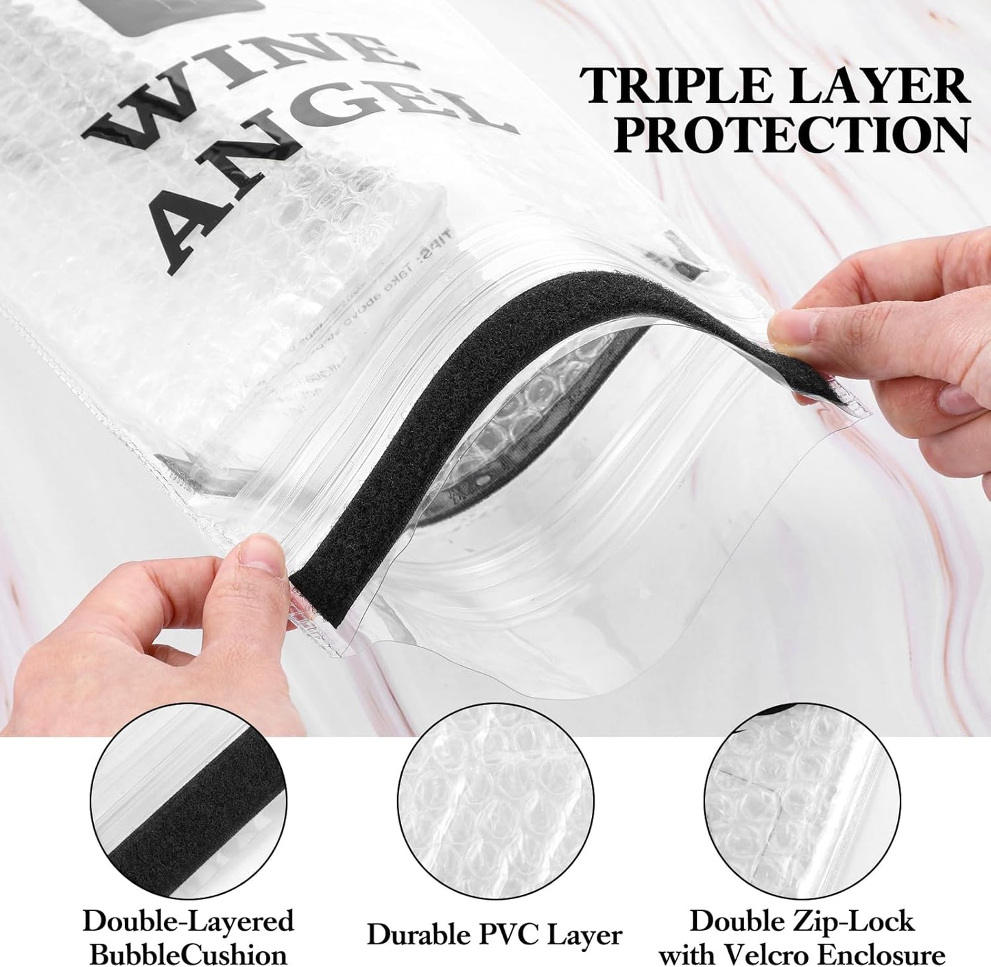 Reusable Wine Protector Travel Bag (6-pack) - Unbreakable Bottle Shipping Sleeve, Leak Proof & Double Layer Wine Bubble Wrap Sleeve, Travel Wine Bags for Suitcase Luggage