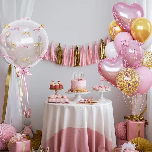 Heart Shape Balloons - Light Pink & Gold Mylar Balloons | 18-Inch Clear Balloon for Princess Birthday Decor