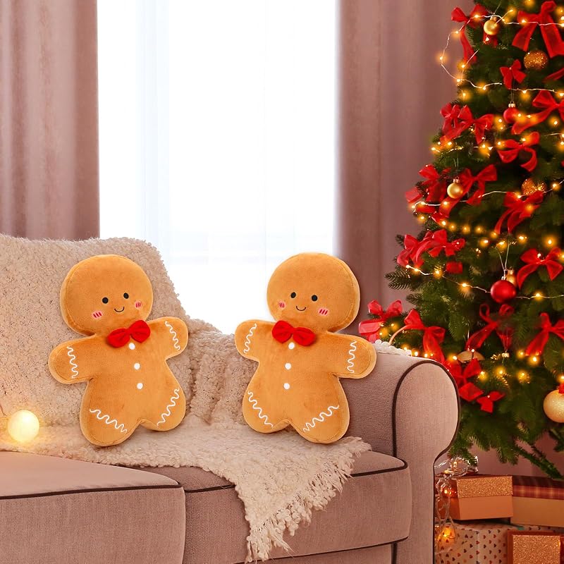 Christmas Gingerbread Throw Pillows Set of 2 – Soft Plush 15.7 in Decor for Sofa