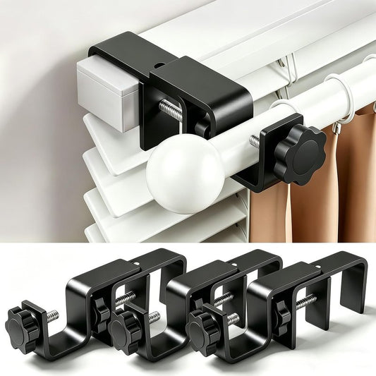 Over Blinds Curtain Rod Brackets for Outside Mounted, No-Drill Blinds Curtain Rod Holders for 1.3-2" Rectangular Headrails, Tool-Free & No Wall Damage, Apartment & Renter Friendly (Set of 3, Black)