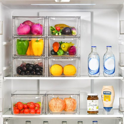 Clemate 6-Pack Clear Pantry Organizers - Stackable Kitchen Storage Bins with Handles for Easy Assembly