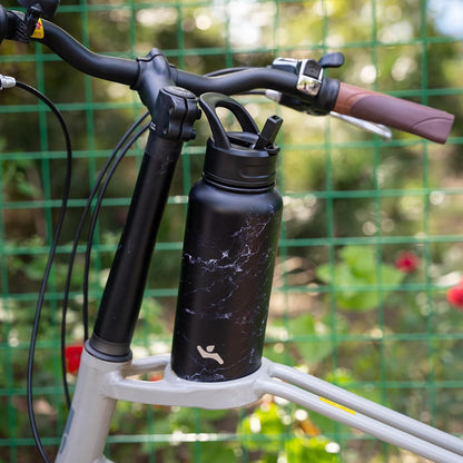 Skiennix 40oz Insulated Stainless Steel Water Bottle - Marble Midnight | 3 Lids Included
