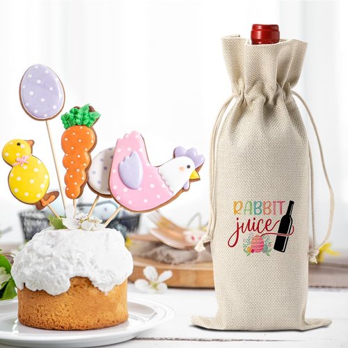 Funny Easter Wine Bag Easter Basket Easter Eggs Decorations Easter Holiday Gifts for Women Men Easter Wine Bag Gifts for Wine Lover Easter Party Decorations Rabbit Juice Wine Bag