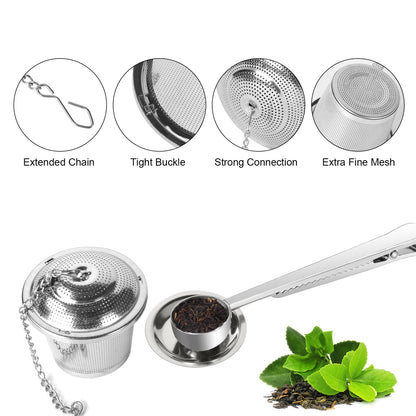 Numola Loose Leaf Tea Infuser Set, Reusable Stainless Steel Tea Balls, Fine Mesh Tea Strainers for Loose Tea with Scoop and Drip Trays, Tea Steeper with Extented Chain Hook for Tea Lovers