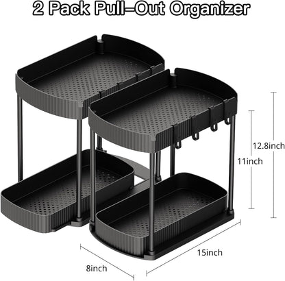 Ukeetap Multi-Purpose Pull-Out Storage Organizers - Under Sink & Cabinet Solutions, Black, 12.8 Inches, 2 Packs