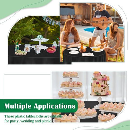 Black 14-Pack Plastic Tablecloths by [Brand Name] - 84-Inch Disposable Round Party Covers