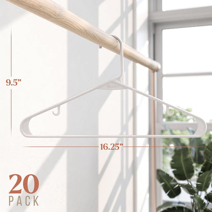 Plastic Hangers 20 Pack - Space-Saving Clothes Hangers for Coats & Closet Essentials - White
