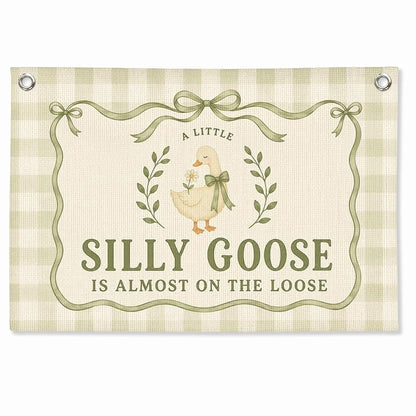 Silly Goose Baby Shower Banner - Nursery Wall Decor 30x20, sily goose green, Linen Canvas