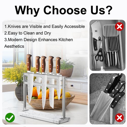 HomeSimplex Acrylic Shield Magnetic Knife Block Holder - Marble Base Magnetic Knife Stand for Counter Top -Double Sided Magnetic Knife Holder -Stainless Steel Kitchen Knife Block without Knives -White