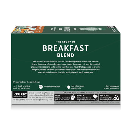 Starbucks K-Cup Coffee Pods - Medium Roast Breakfast Blend for Hot or Iced Coffee | 10 Pods