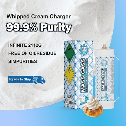 MassGass Whipped Cream Charger 2112g 3.3L Cream Chargr Unflavored Food Grade 99.9% Purity, 1-Pack