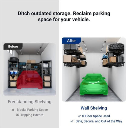 FLEXIMOUNTS Heavy-Duty Wall-Mounted Garage Shelving | 2x3ft Storage Rack Holds Up to 200 lbs - Black Classic Series